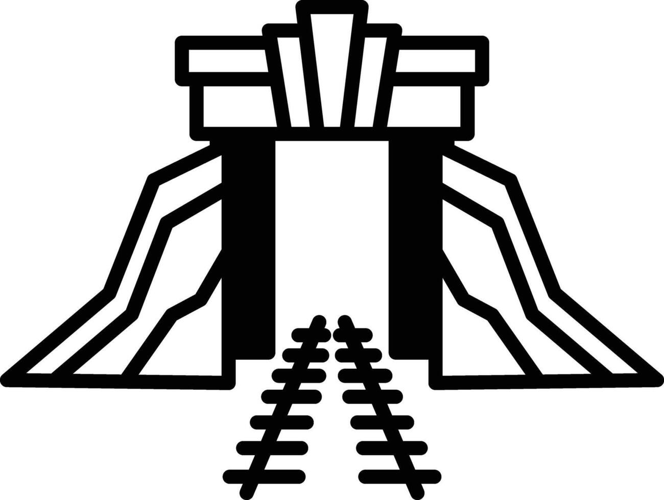 A black and white drawing of a tunnel with a train track leading into it vector