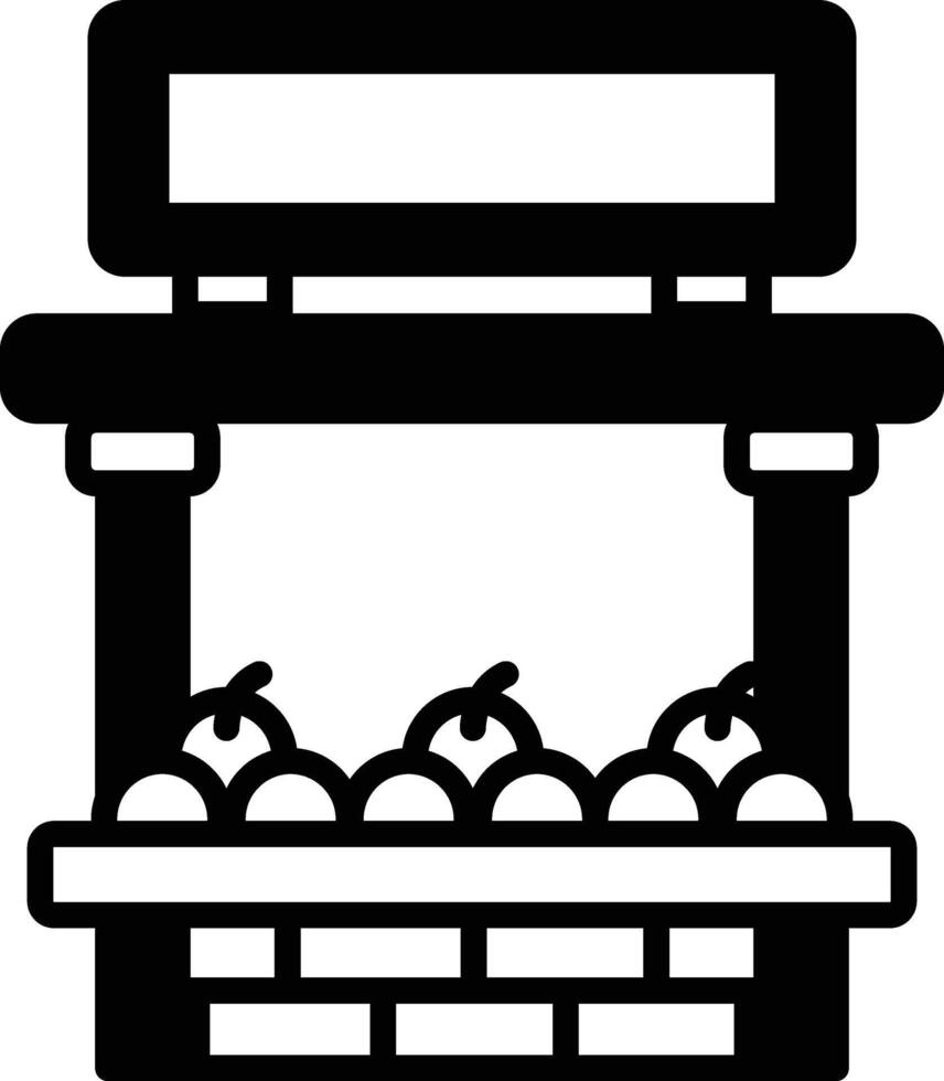 A black and white drawing of a fruit stand vector