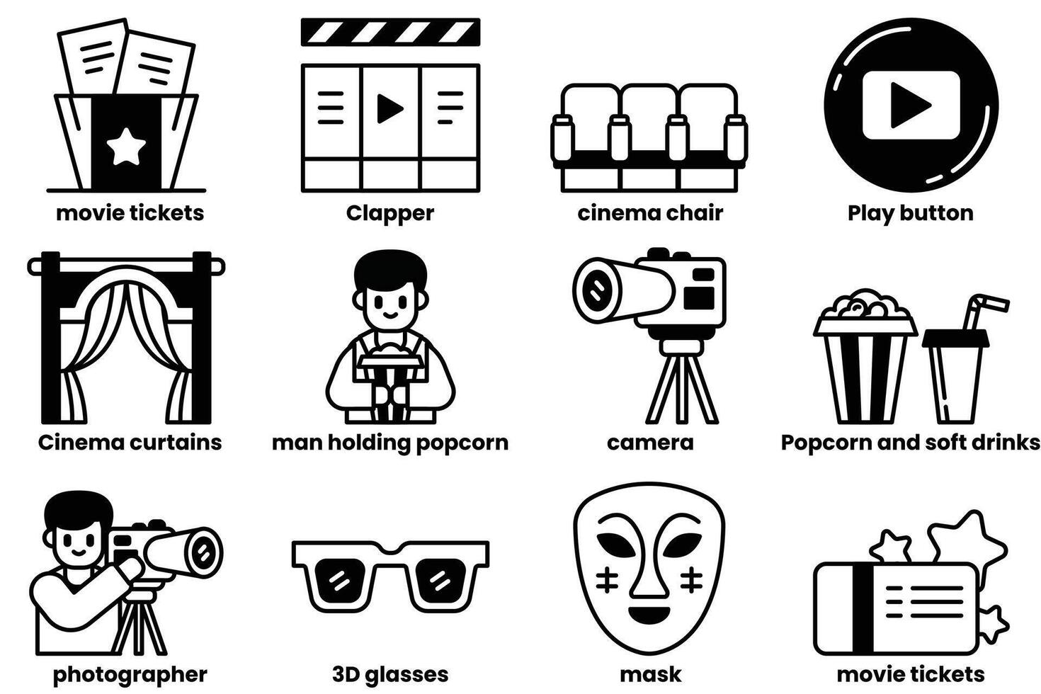 A set of icons for a movie theater vector