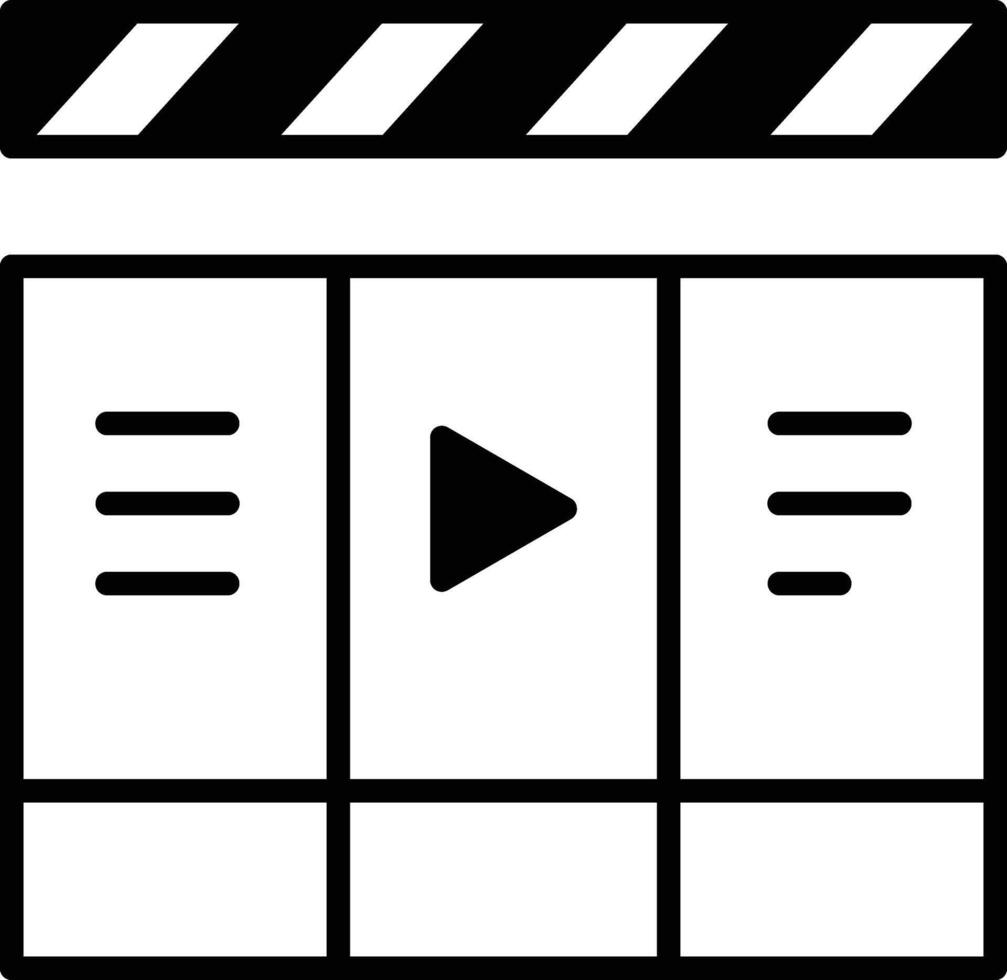 A black and white image of a movie set with a red play button in the middle vector
