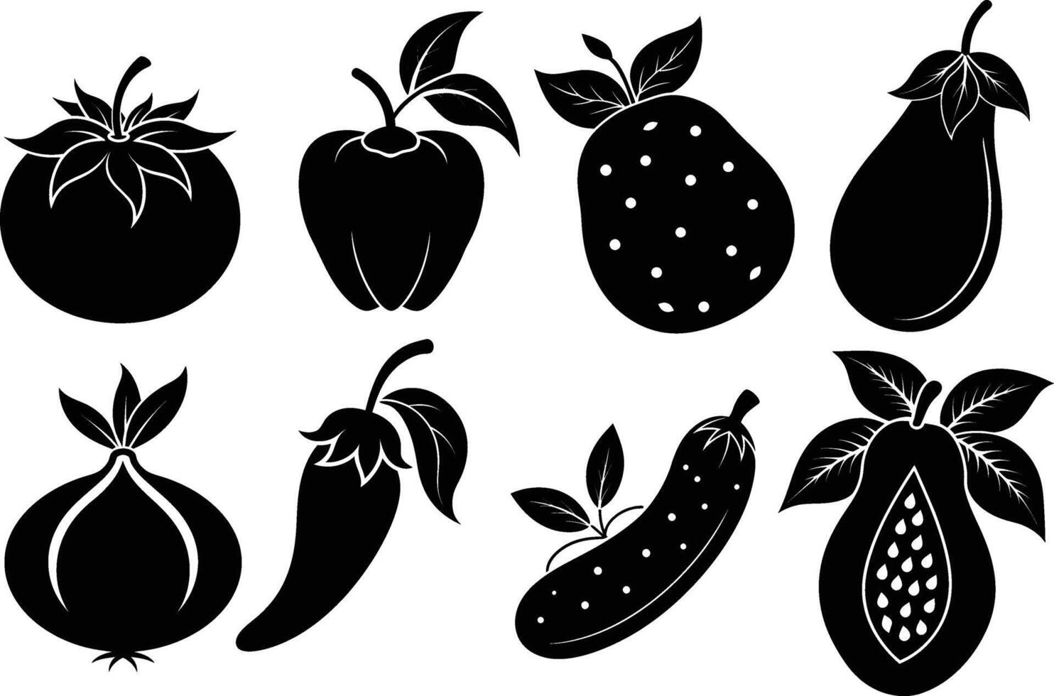Set of fruits and vegetables silhouette illustration design vector