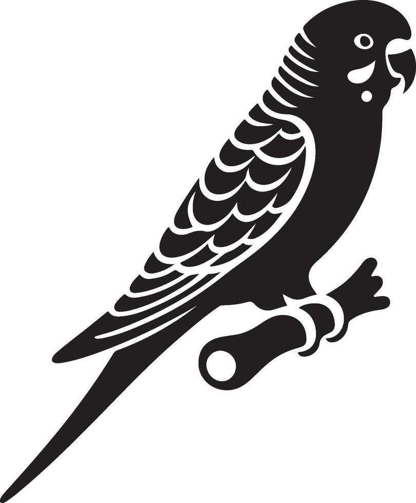 Parrot silhouette. Parakeet silhouette art white background. silhouette of a budgerigar parrot isolated on a white background. Side view, logo, icon. vector