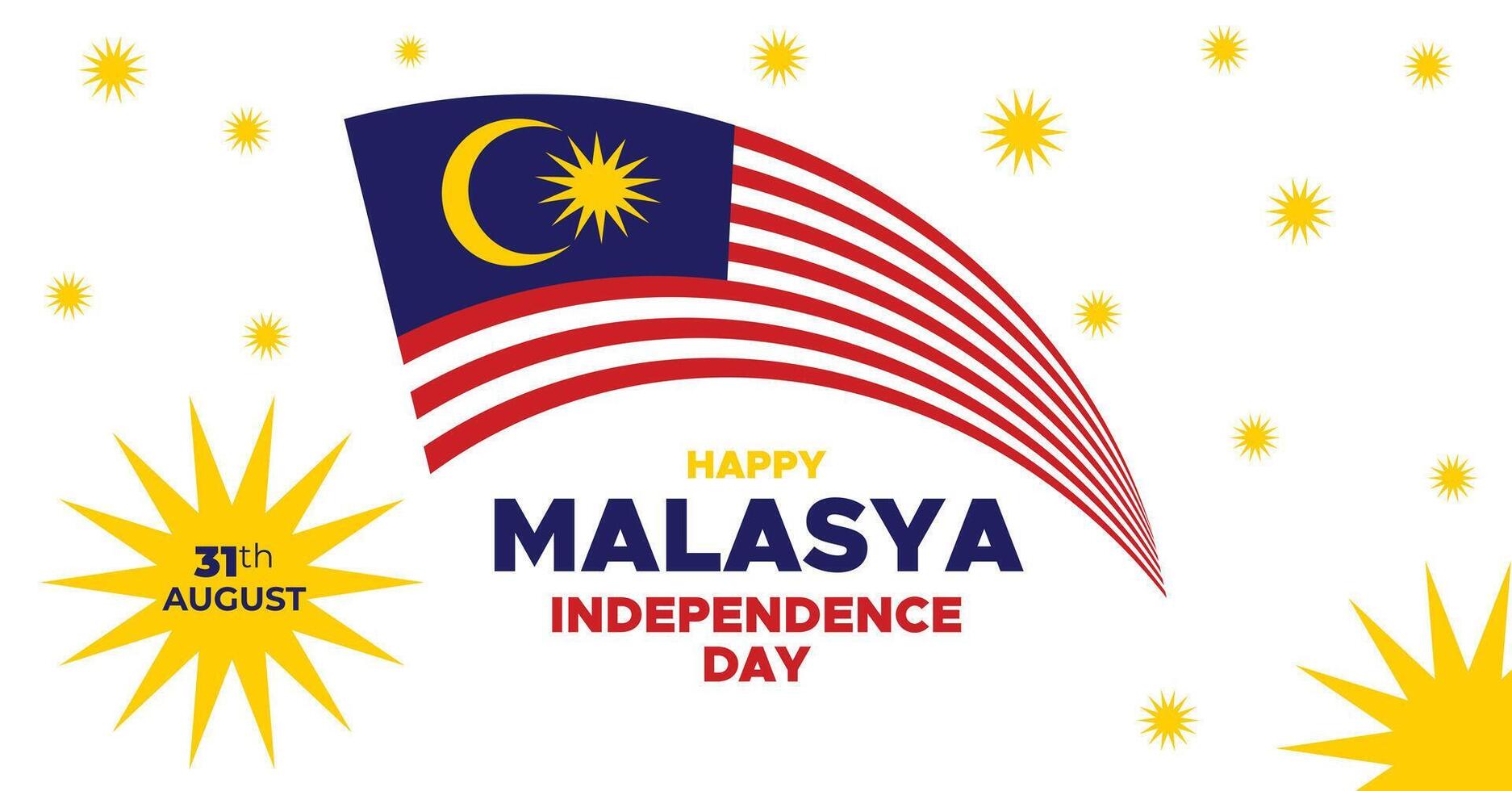 Creative Malaysia Independence Day Design with National Flag, Sun, and Yellow Accents vector