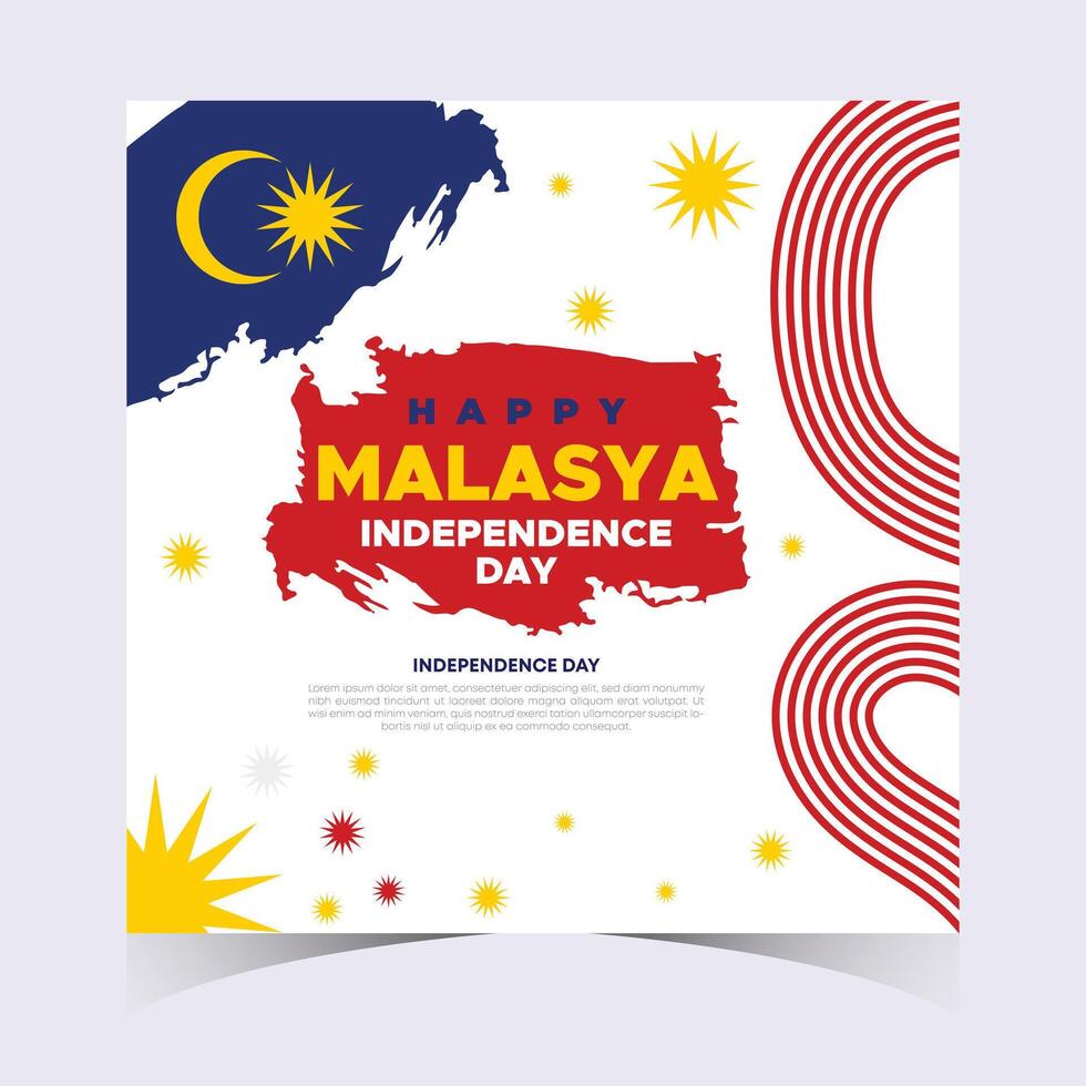 Happy Malaysia Independence Day with Flag and Red Stripes on White Background vector