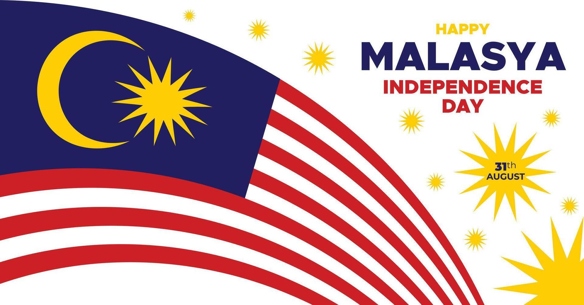 Malaysia Independence Day Design with Flag, Sun Motif, and Red Stripes on Blue Background vector