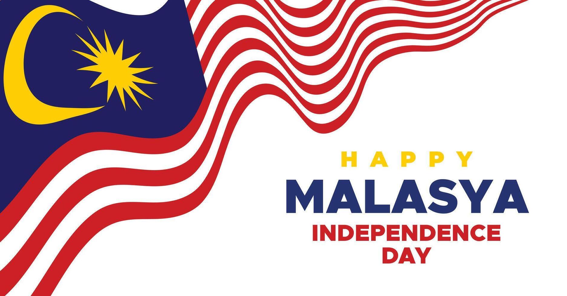 Happy Malaysia Independence Day with Flag, Red and White Stripes, and Crescent Design vector