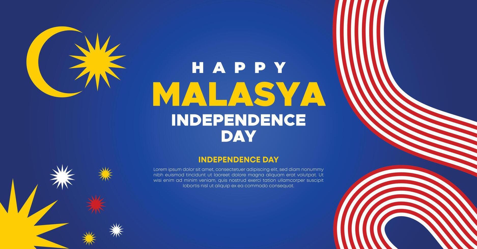 Malaysia Independence Day Design with National Flag, Sun Motif, and Blue Background vector
