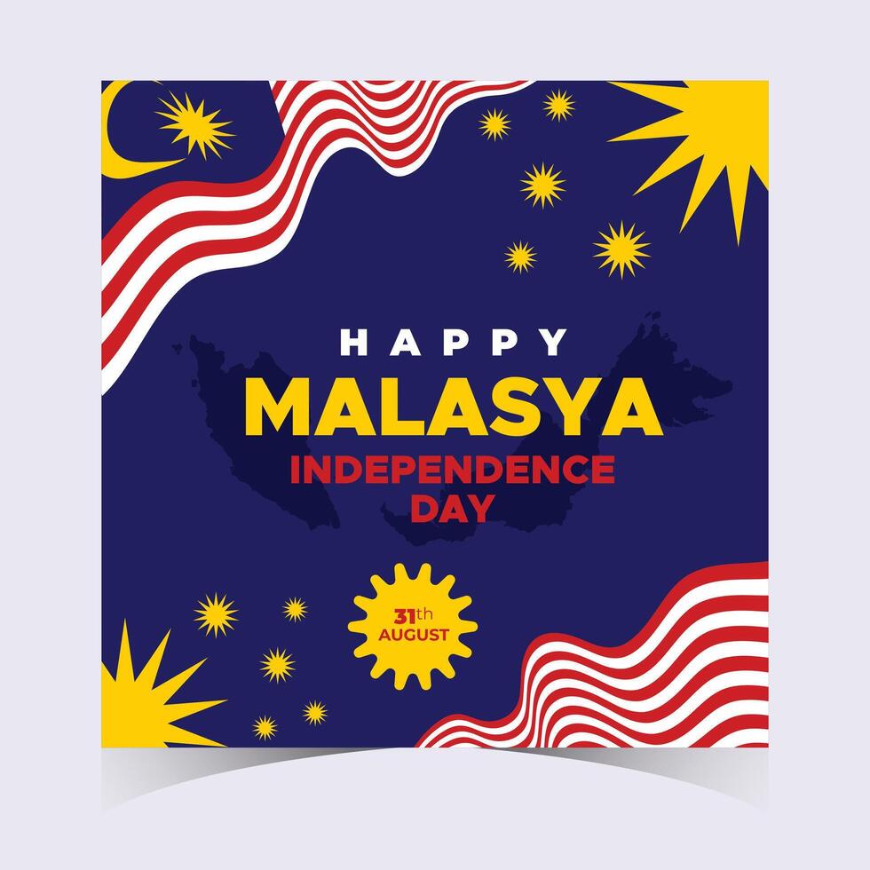 Malaysia Independence Day with Flag, Yellow Sun Motif, and Blue Background Design vector