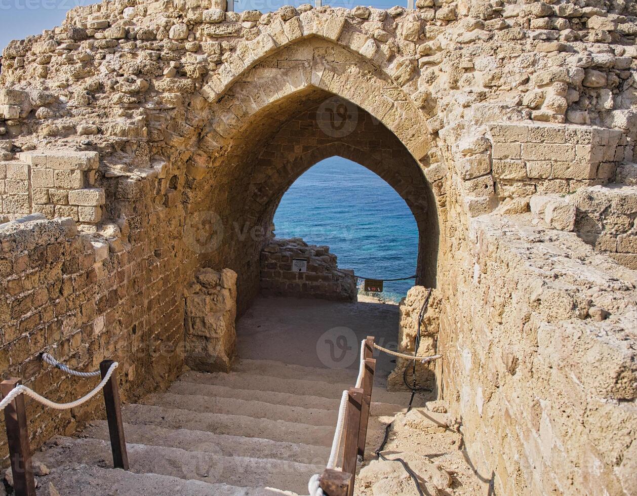 The ruins of the ancient fortress of Apollonia Arsuf on the shores of the Mediterranean Sea, Israel. photo