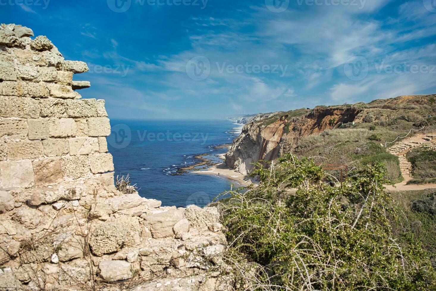 The ruins of the ancient fortress of Apollonia Arsuf on the shores of the Mediterranean Sea, Israel. photo