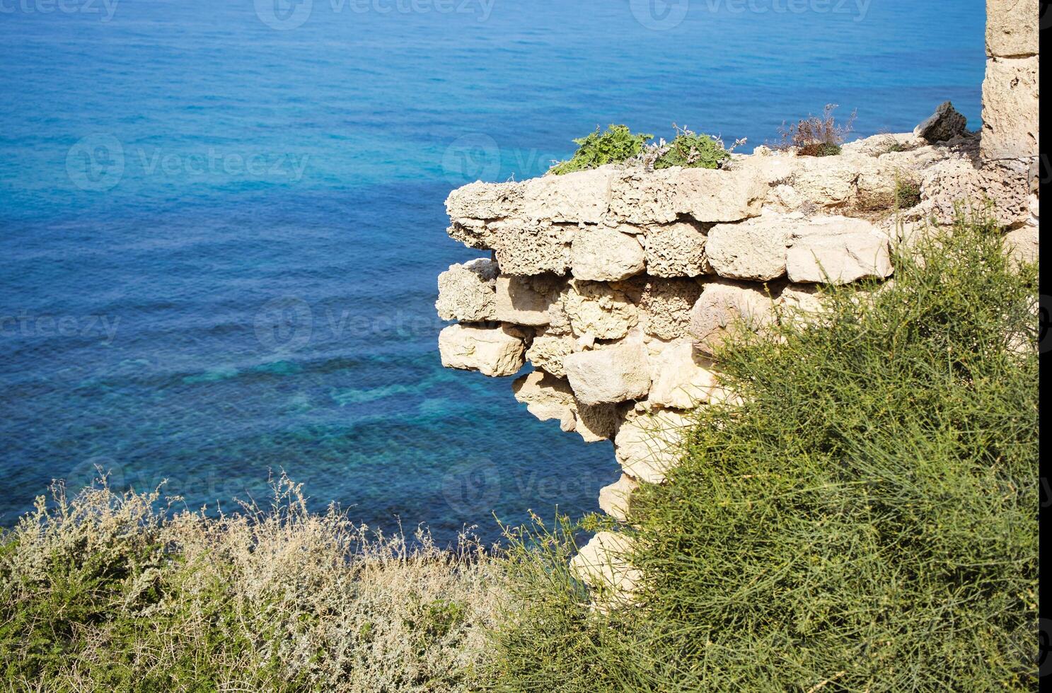 The ruins of the ancient fortress of Apollonia Arsuf on the shores of the Mediterranean Sea, Israel. photo