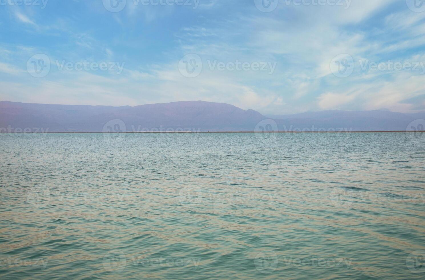 Israel, Dead Sea, view of the Jordanian mountains, morning. photo