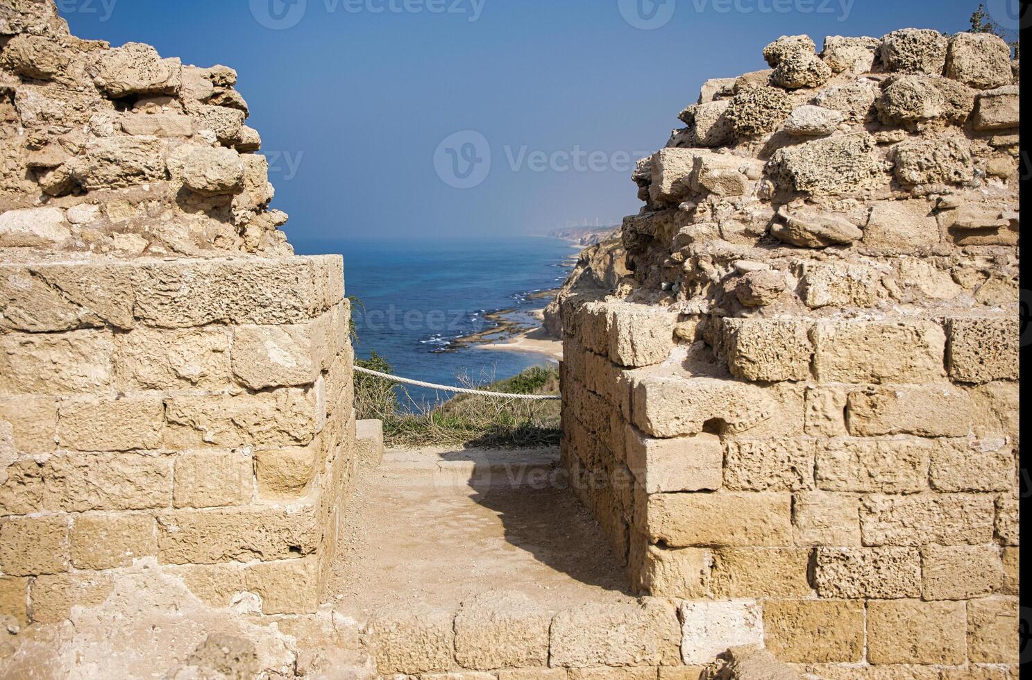The ruins of the ancient fortress of Apollonia Arsuf on the shores of the Mediterranean Sea, Israel. photo