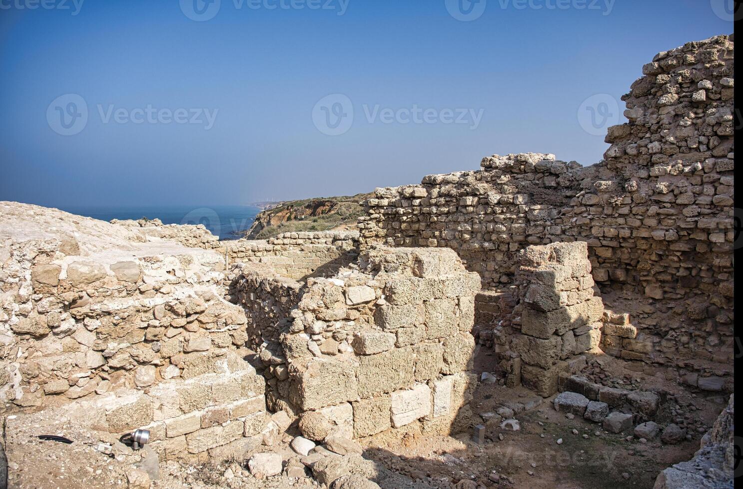 The ruins of the ancient fortress of Apollonia Arsuf on the shores of the Mediterranean Sea, Israel. photo
