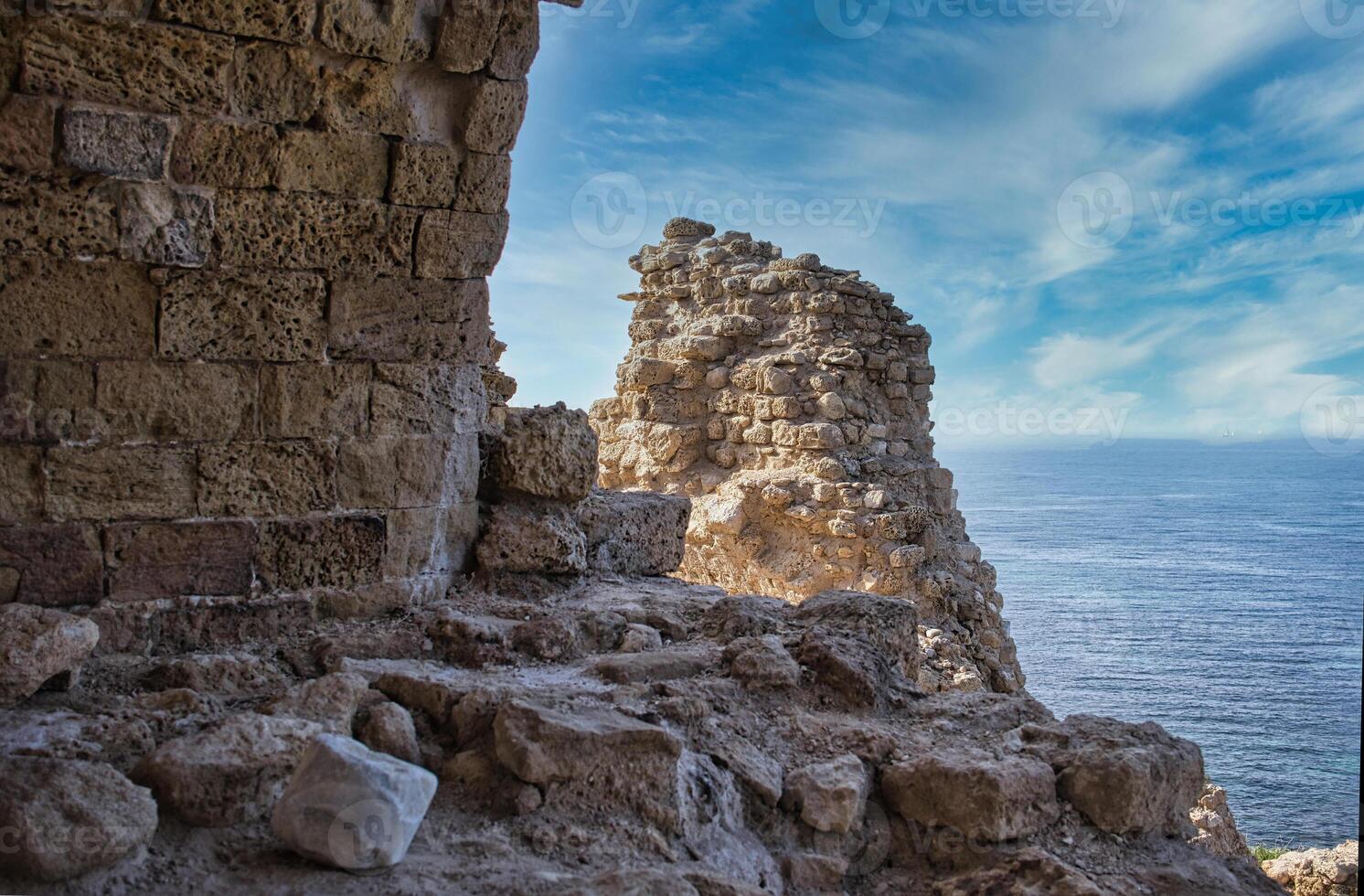 The ruins of the ancient fortress of Apollonia Arsuf on the shores of the Mediterranean Sea, Israel photo
