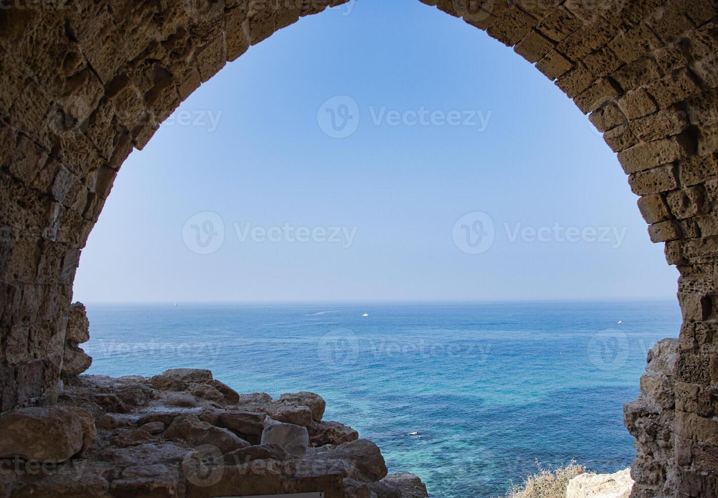 The ruins of the ancient fortress of Apollonia Arsuf on the shores of the Mediterranean Sea, Israel. photo