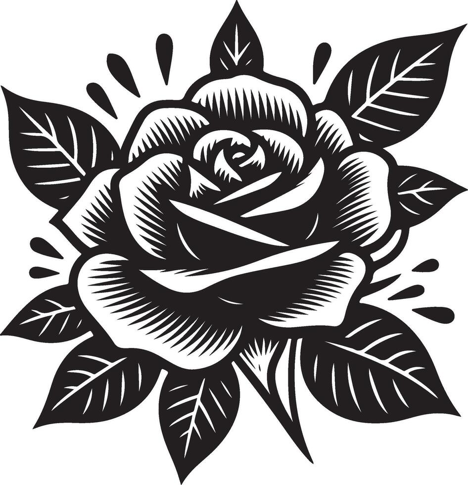 Black silhouette of a rose flower with stem isolated on a white background. vector