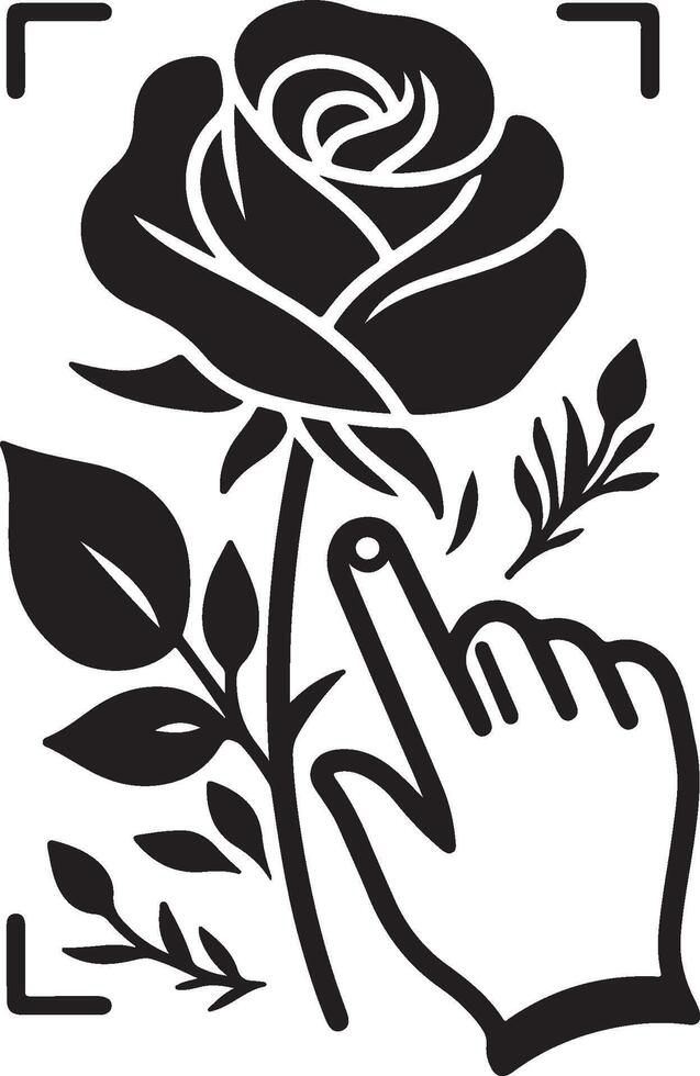 Black silhouette of a rose flower with stem isolated on a white background. vector