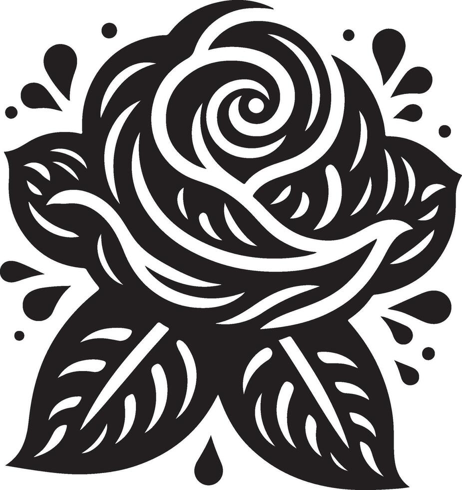 Black silhouette of a rose flower with stem isolated on a white background. vector