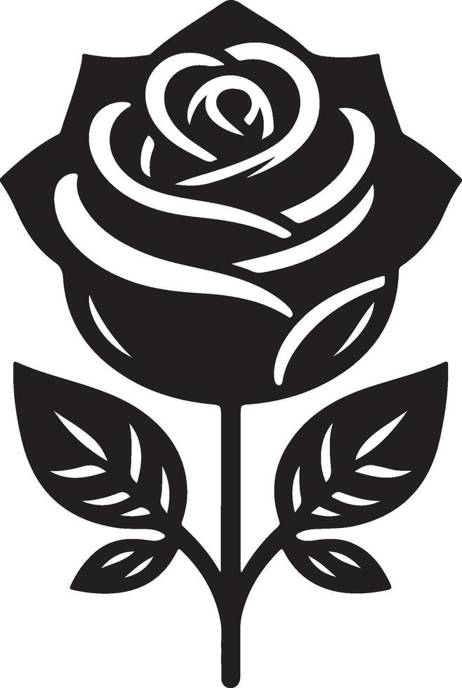 Black silhouette of a rose flower with stem isolated on a white background. vector