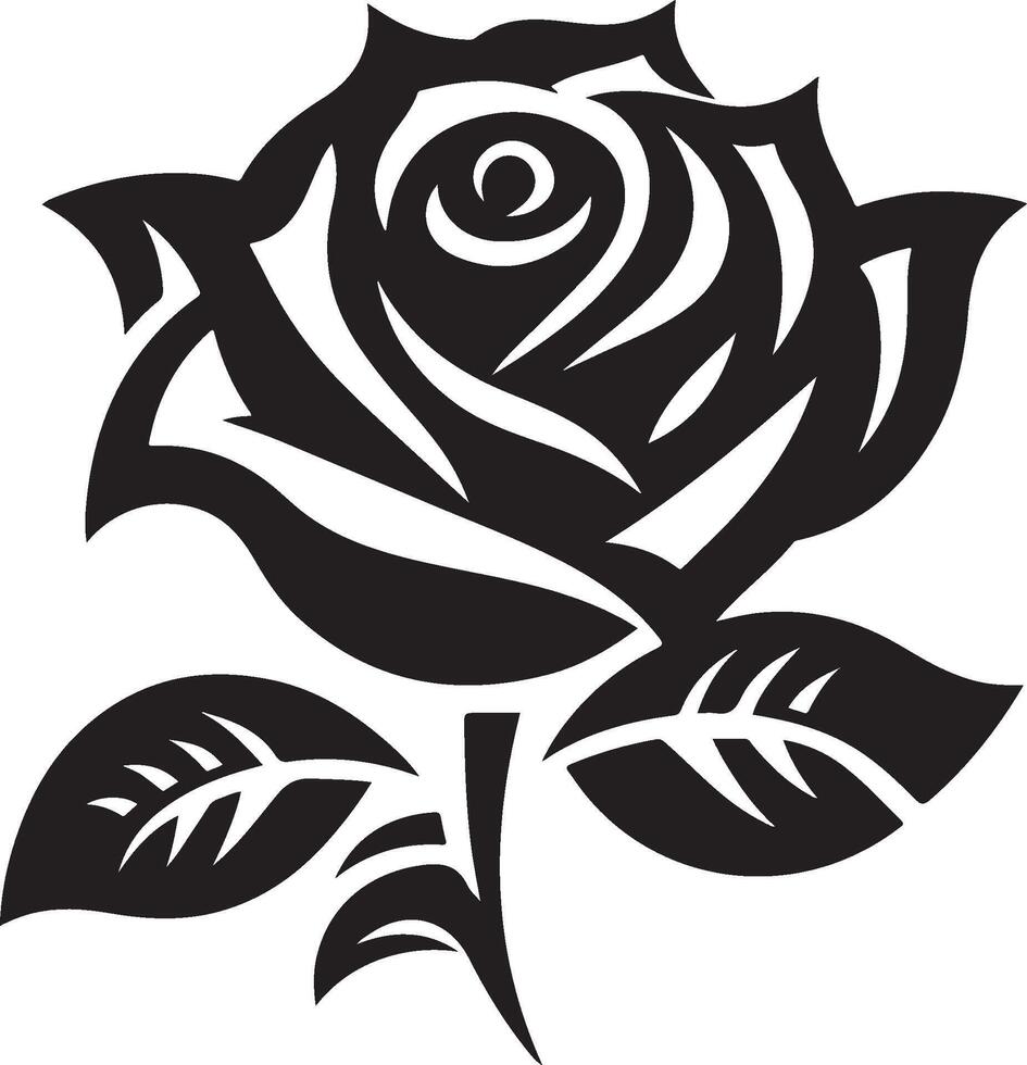 Black silhouette of a rose flower with stem isolated on a white background. vector