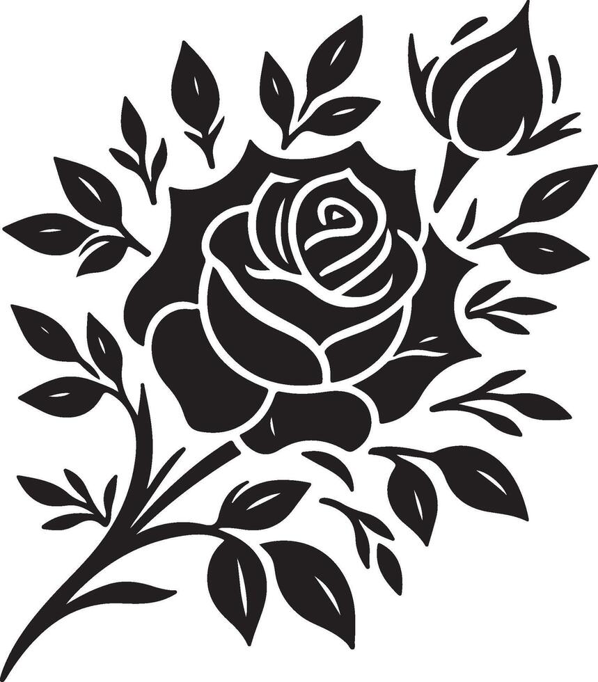 Black silhouette of a rose flower with stem isolated on a white background. vector