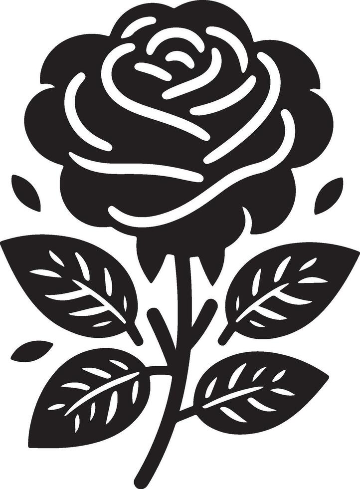 Black silhouette of a rose flower with stem isolated on a white background. vector