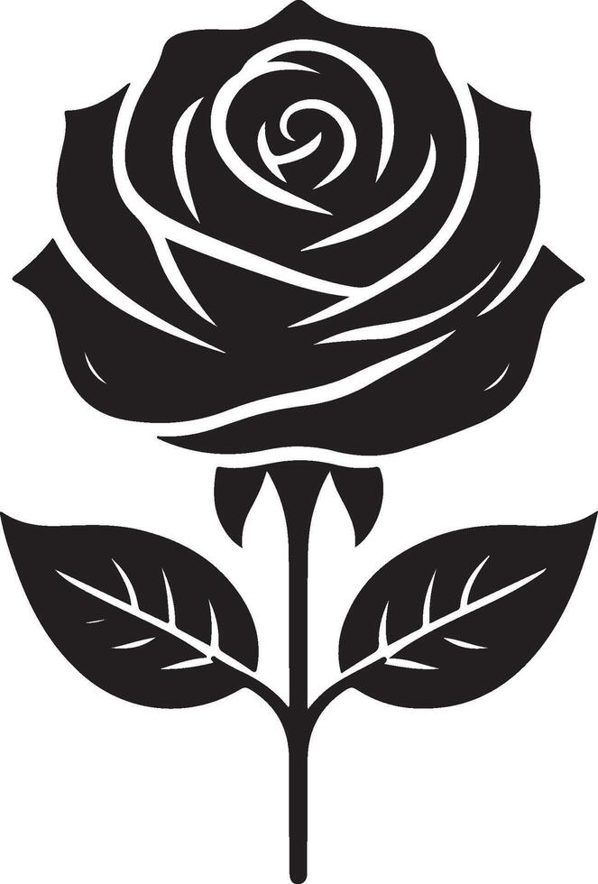 Black silhouette of a rose flower with stem isolated on a white background. vector