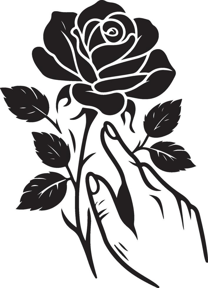 Black silhouette of a rose flower with stem isolated on a white background. vector