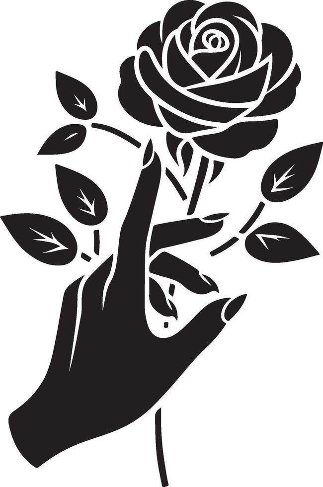 Black silhouette of a rose flower with stem isolated on a white background. vector