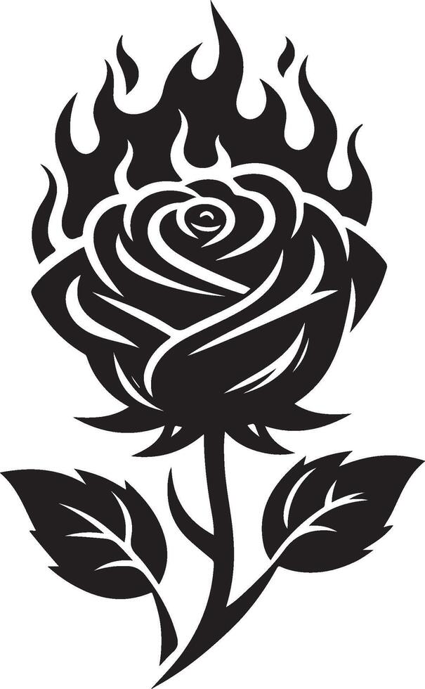 Black silhouette of a rose flower with stem isolated on a white background. vector