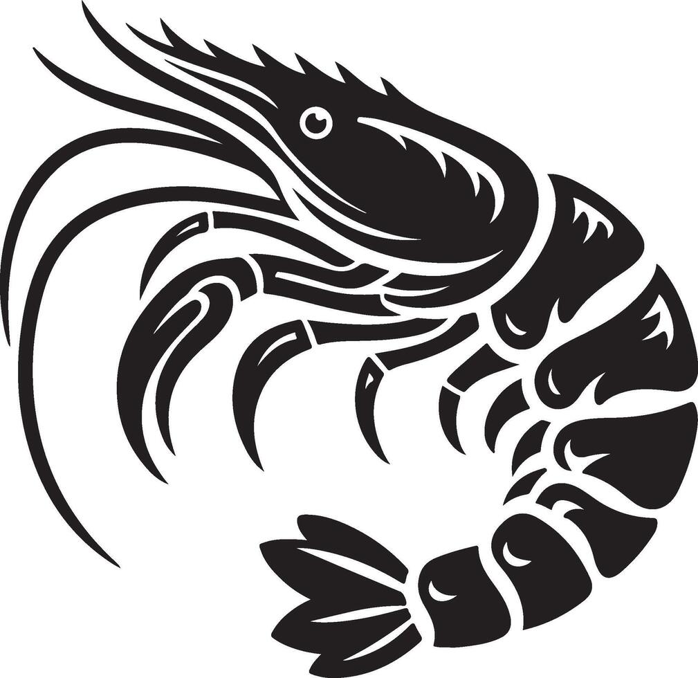 Shrimp silhouette. Isolated shrimp on white background. Prawn vector