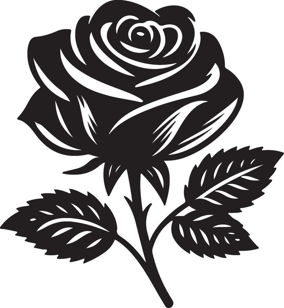 Black silhouette of a rose flower with stem isolated on a white background. vector
