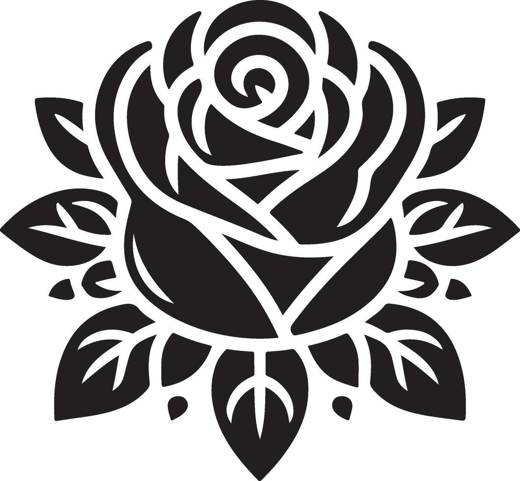 Black silhouette of a rose flower with stem isolated on a white background. vector