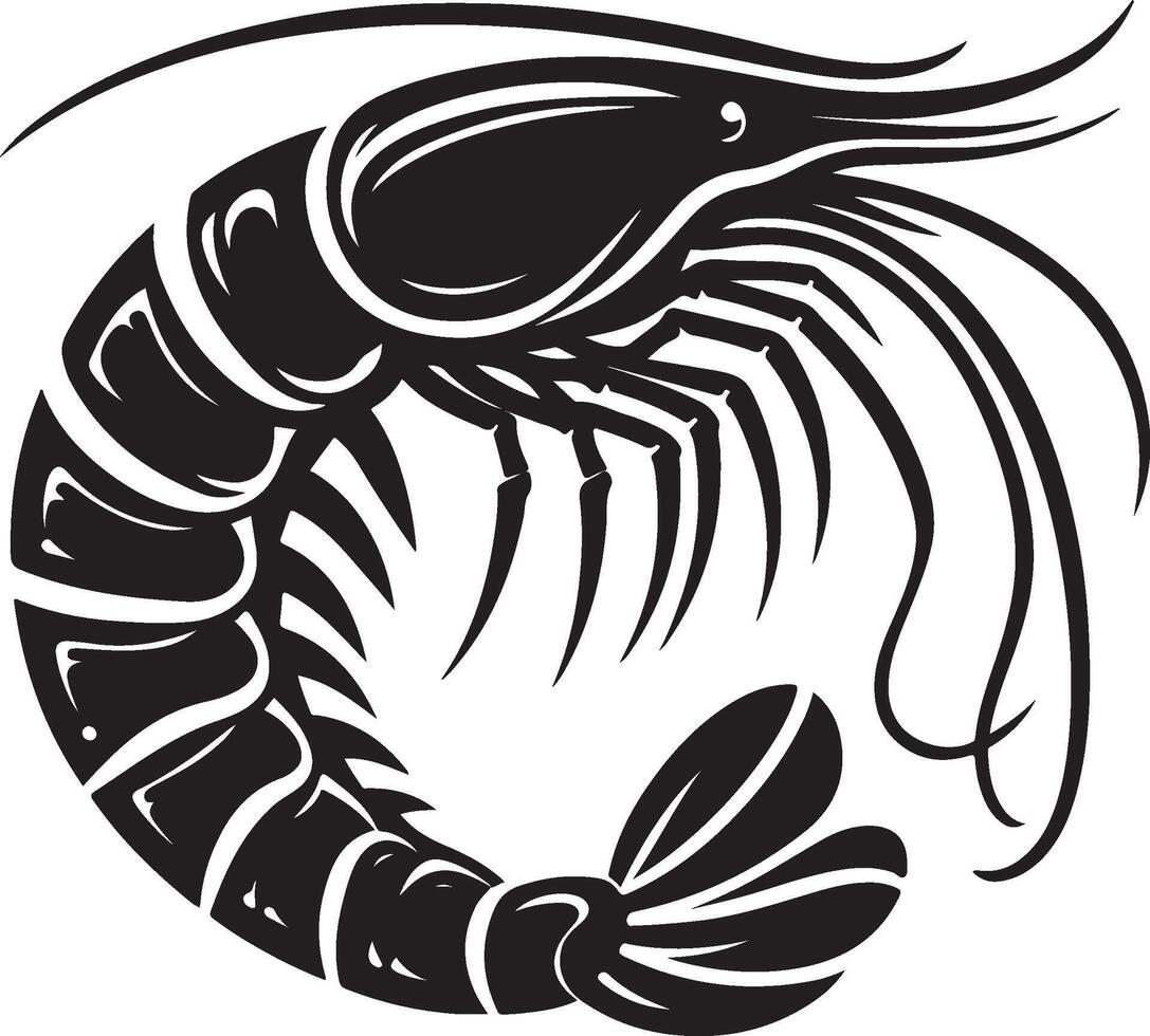 Shrimp silhouette. Isolated shrimp on white background. Prawn vector
