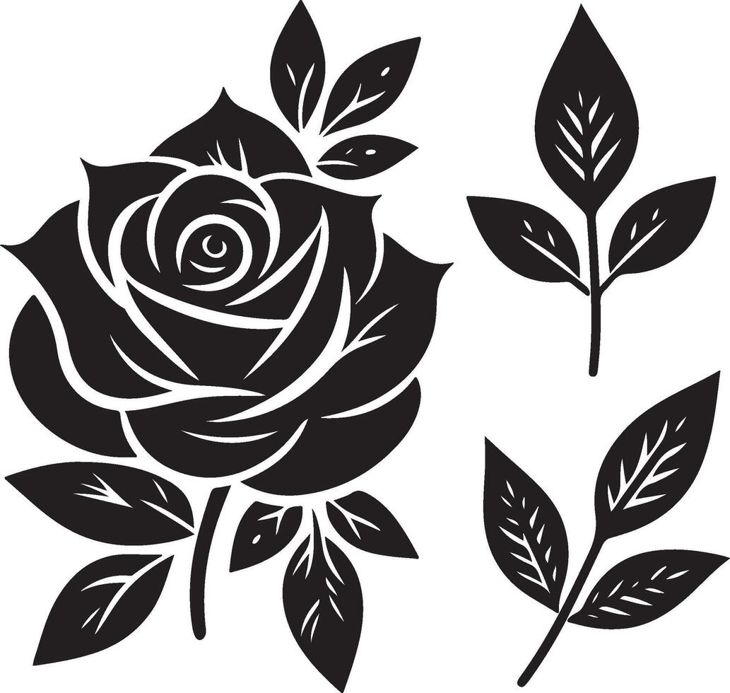 Black silhouette of a rose flower with stem isolated on a white background. vector