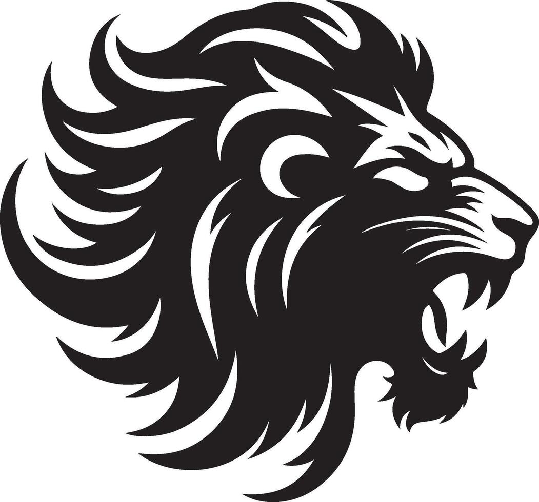 A Striking Silhouette of a Lion's Face, Showcasing the Magnificent Mane and Piercing Gaze - Lion Face Silhouette vector