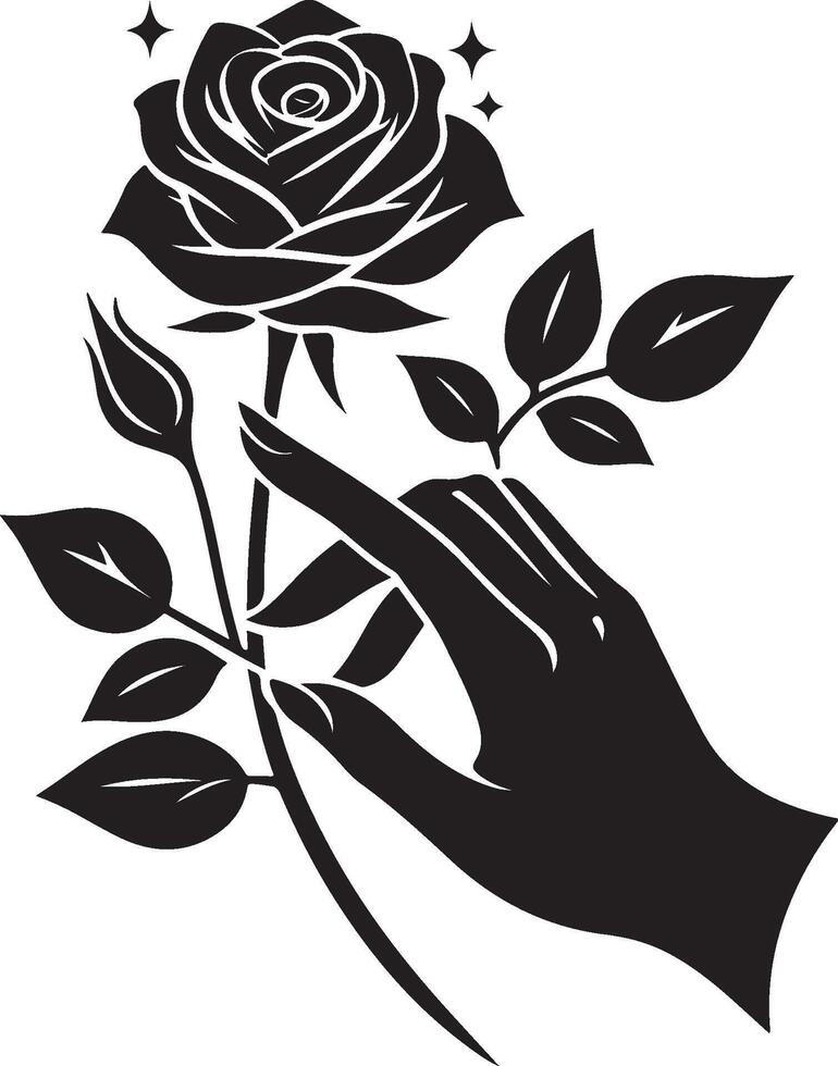Black silhouette of a rose flower with stem isolated on a white background. vector