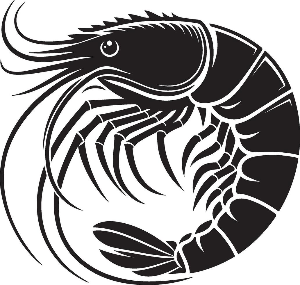 Shrimp silhouette. Isolated shrimp on white background. Prawn vector