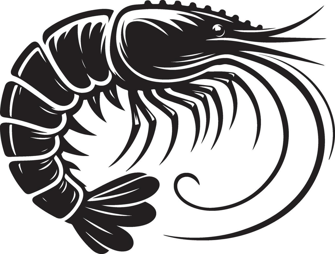Shrimp silhouette. Isolated shrimp on white background. Prawn vector