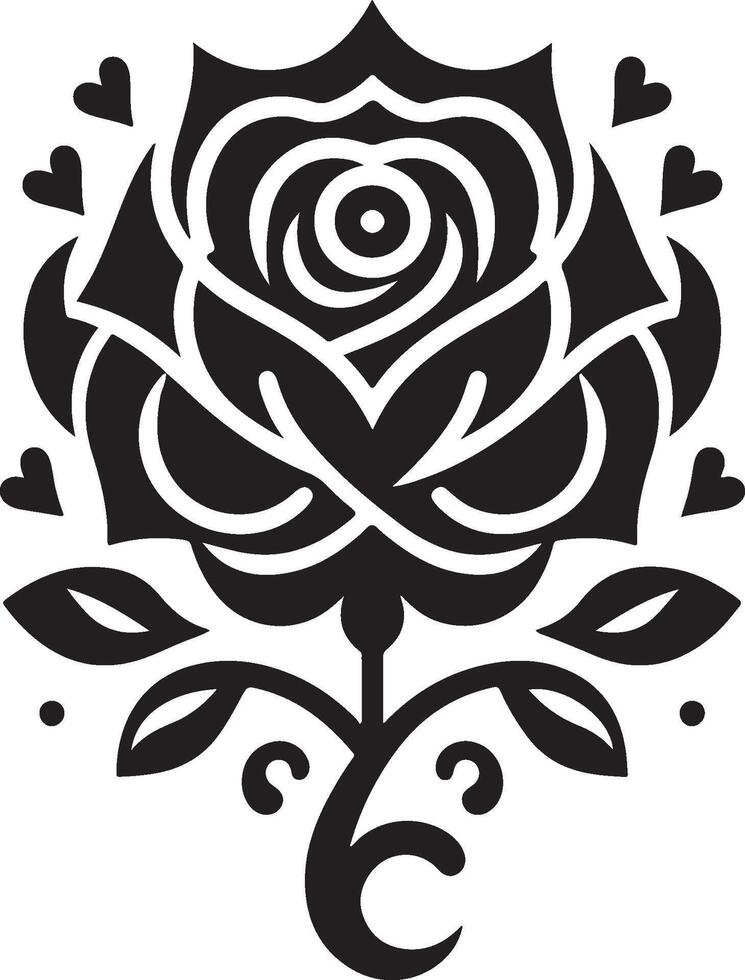 Black silhouette of a rose flower with stem isolated on a white background. vector