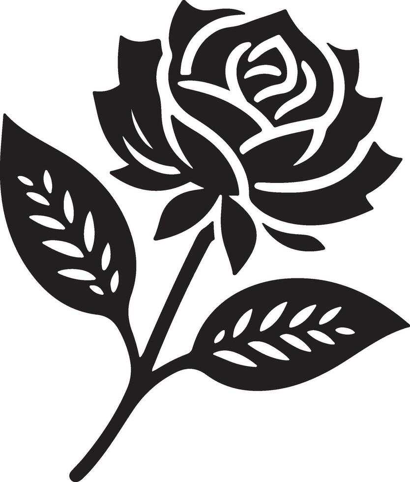 Black silhouette of a rose flower with stem isolated on a white background. vector