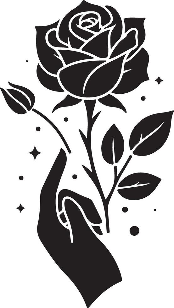 Black silhouette of a rose flower with stem isolated on a white background. vector