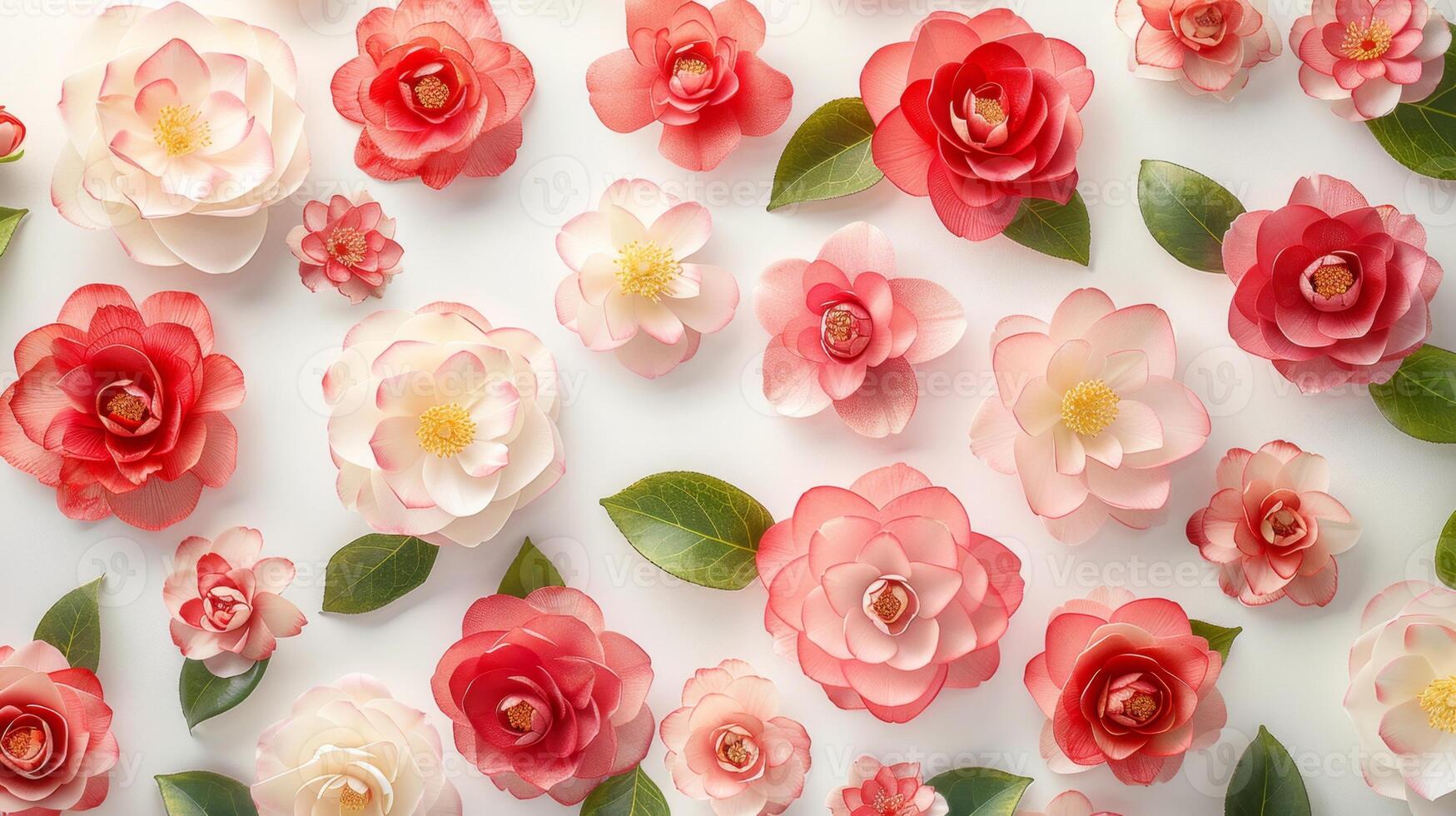 Seamless camellia flower pattern spring wallpaper fabric print background photo