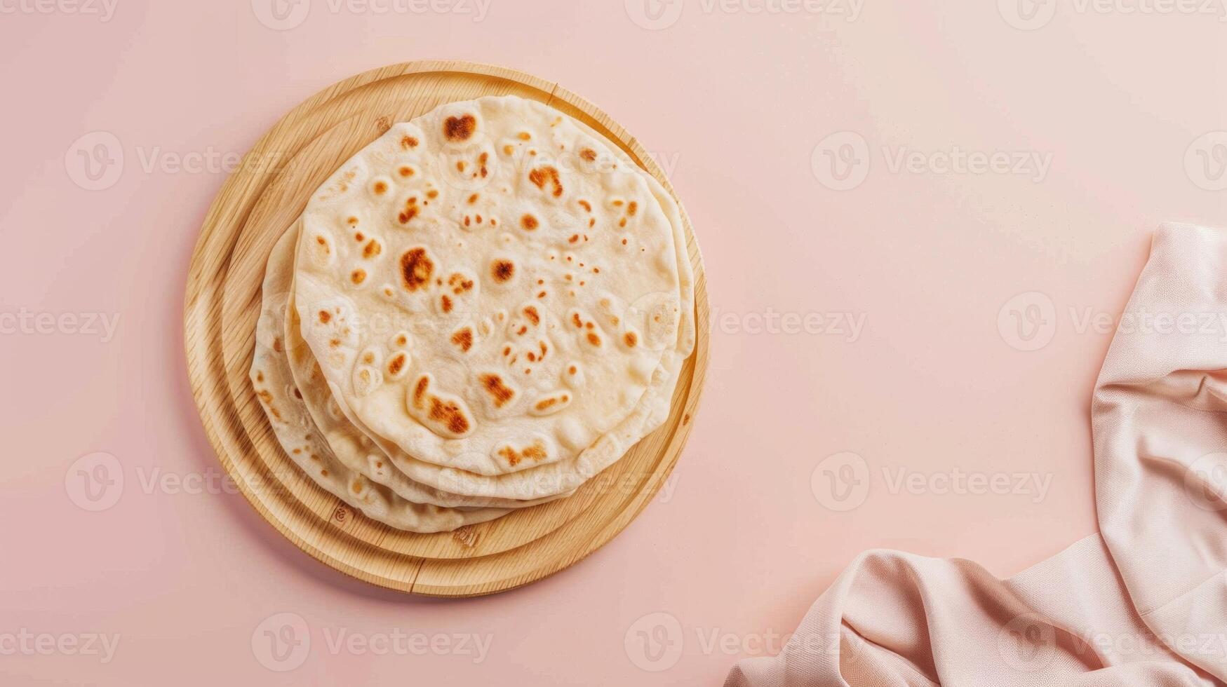 Taboon flat bread dough traditional homemade fresh baked on wooden board copy space photo