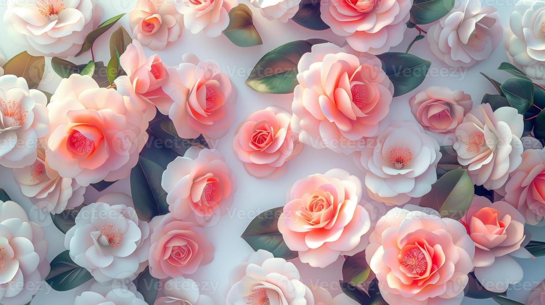 Seamless camellia flower pattern spring wallpaper fabric print background photo