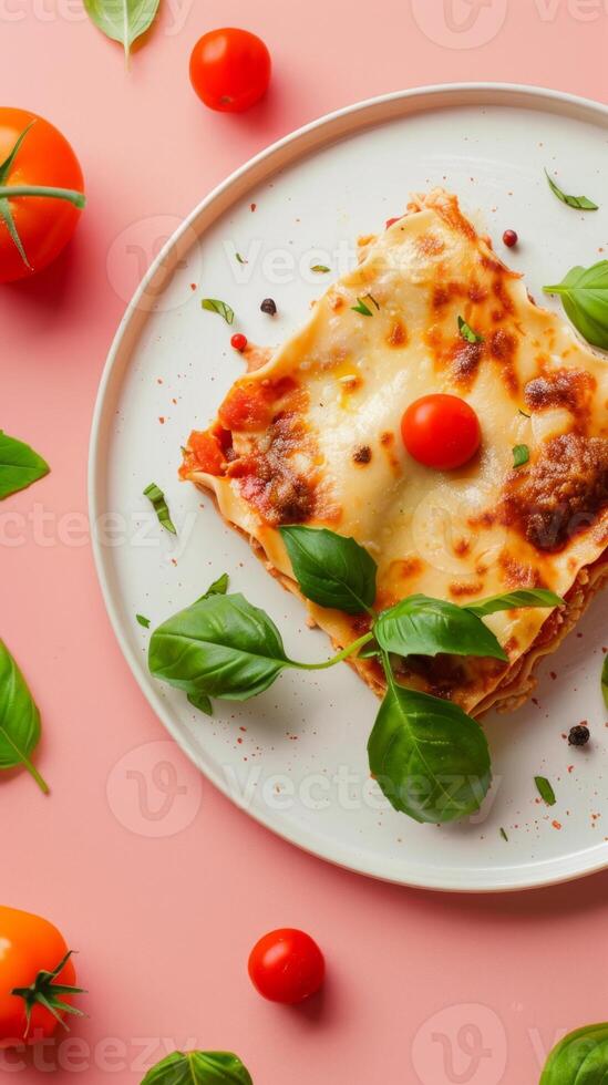 Italian lasagna with beef, tomato, cheese and basil simple cooking for family photo