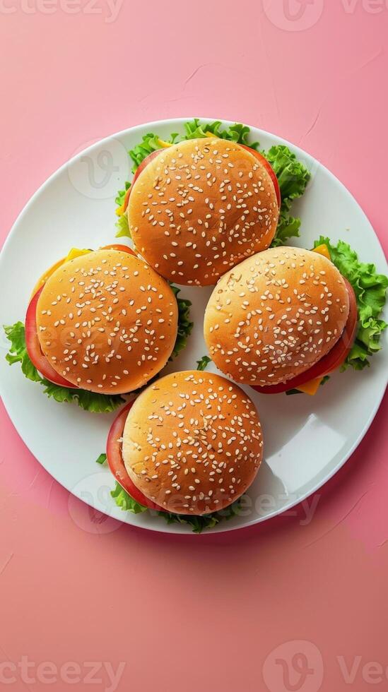 Hamburger Korean style with bread bun with sesame and vegetable story yellow background photo