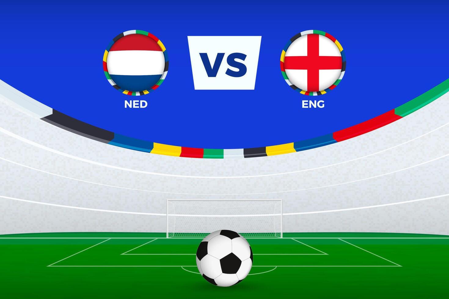 Illustration of stadium for football match between Netherlands vs England, stylized template from soccer tournament. vector