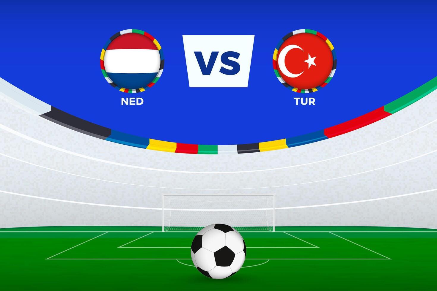 Illustration of stadium for football match between Netherlands vs Turkey, stylized template from soccer tournament. vector